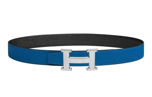 HERMES Cow Leather Belts Women's Blue/Black Width 3.2cm