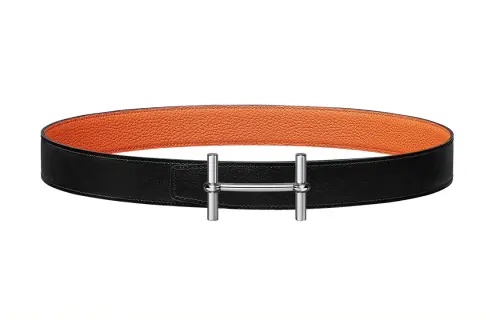 HERMES H D'Ancre Metal Calfskin Leather Belts Men's Width 3.2cm