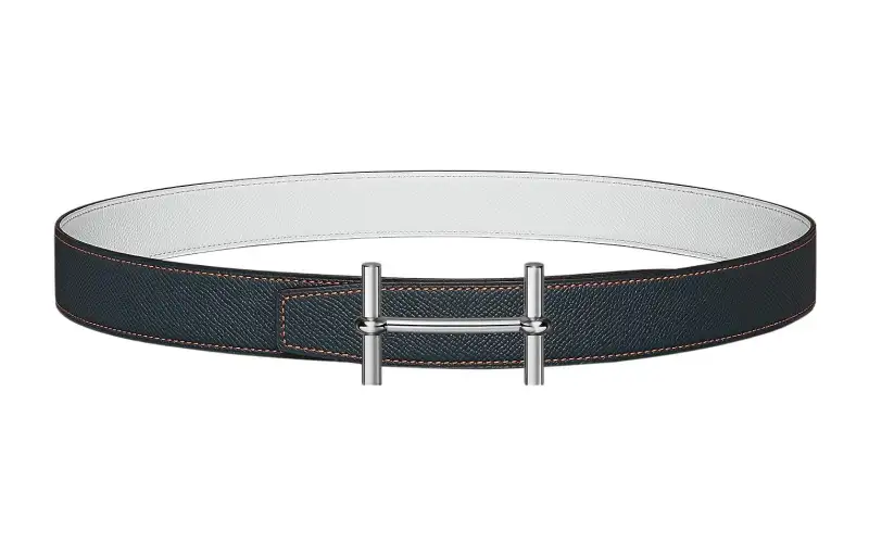 HERMES Epsom Cow Leather Belts Women's Dark Blue Width 3.2cm