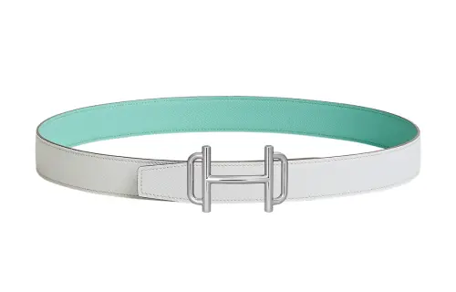 HERMES Royal Cow Leather Belts Women's Light Green/White Width 3.2cm