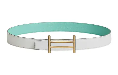HERMES Rider Cow Leather Belts Women's White Width 3.2cm