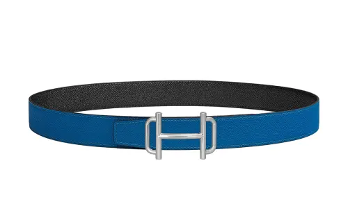 HERMES Royal Cow Leather Belts Women's Blue/Black Width 3.2cm