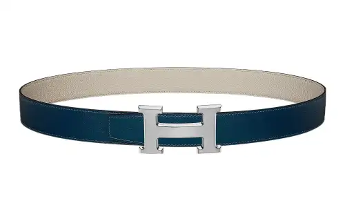 HERMES Togo Cow Leather Belts Women's Blue Width 3.2cm