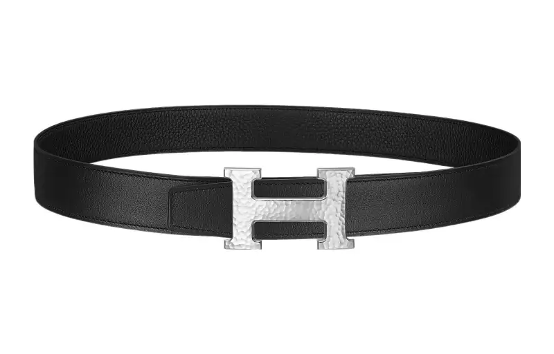 HERMES H Martelee Cow Leather Belts Women's Black Width 3.2cm