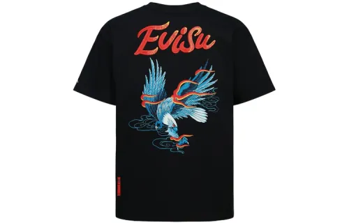 EVISU T Shirts Men's Black Crew Neck Moderate Straight Fit