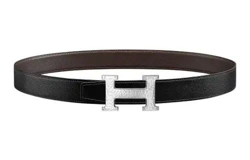 HERMES H Martelee Cow Leather Belts Women's Black/Dark Brown Width 3.2cm