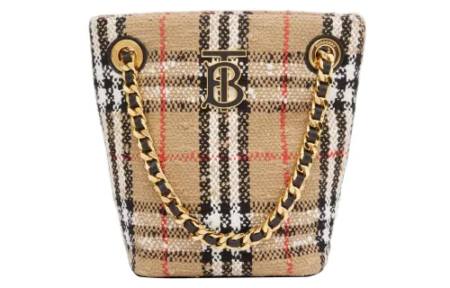 Burberry Leather, Cotton, Polyamide, Wool Lora Bucket Bag, Handbag, Shoulder Bag, Crossbody Bag Mini Women's Beige