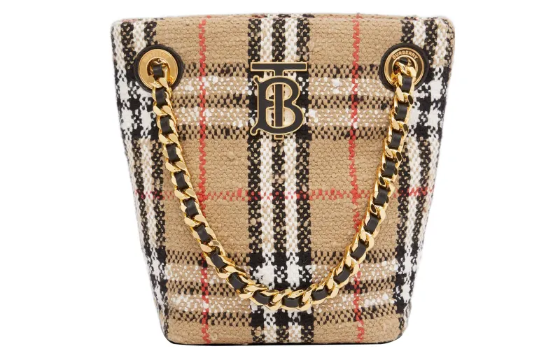 Burberry Leather, Cotton, Polyamide, Wool Lora Bucket Bag, Handbag, Shoulder Bag, Crossbody Bag Mini Women's Beige