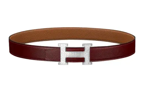 HERMES H Martelee Cow Leather Belts Women's Red/Brown Width 3.2cm