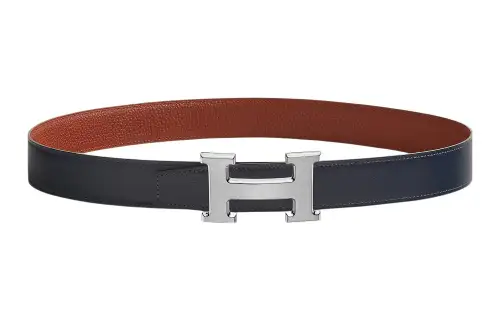 HERMES Togo Cow Leather Belts Women's Blue Width 3.2cm