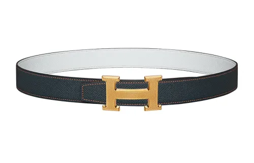HERMES Cow Leather Belts Women's Dark Blue/White Width 3.2cm