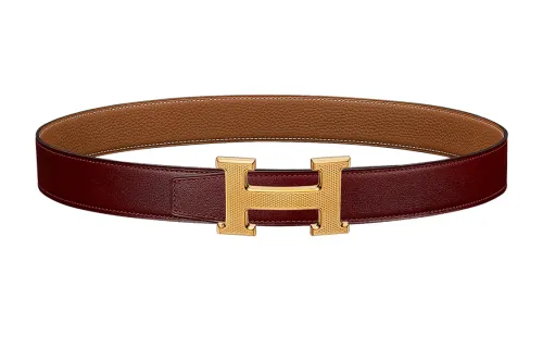 HERMES Cow Leather Belts Women's Dark Red/Brown Width 3.2cm