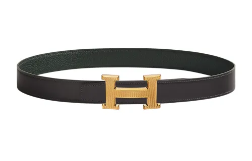 HERMES Togo Cow Leather Belts Women's Dark Gray/Dark Green Width 3.2cm