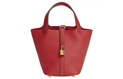 HERMES Picotin Lock Clemence Bullock Leather Basket Bag, Bucket Bag, Handbag 18 Women's 5E Vermillon Vermilion