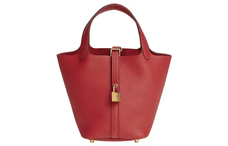 HERMES Picotin Lock Clemence Bullock Leather Basket Bag, Bucket Bag, Handbag 18 Women's 5E Vermillon Vermilion