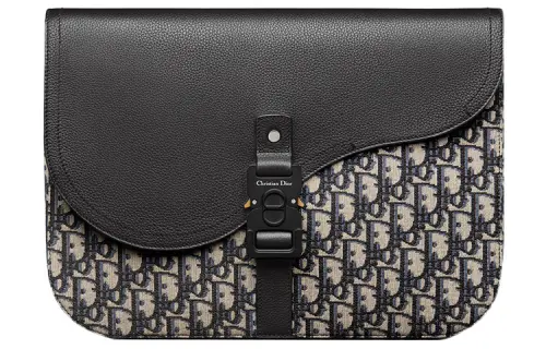 DIOR Oblique Print With Grain Cow Leather Clutch Regular Men's Beige/Black