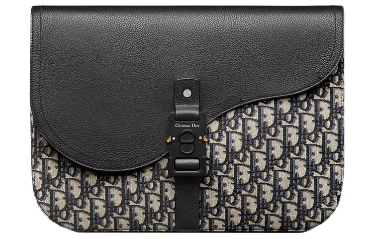 DIOR Oblique Print With Grain Cow Leather Clutch Regular Men's Beige/Black