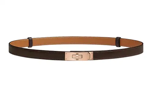 HERMES Avant Garde Rose Gold Buckle Hunter Leather Belt Kelly Women's Ebony Width 1.8cm