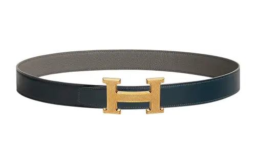 HERMES Calfskin Belts Women's Dark Blue Width 3.2cm