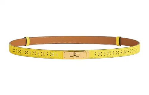 HERMES Kelly Garden Party Gold Buckle Epsom Calfskin Belt Garden Party Women's Lemon Width 1.8cm
