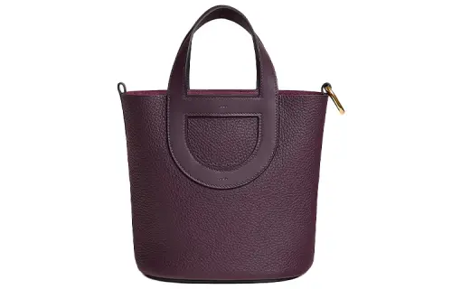 HERMES In The Loop Taurillon Clemence Bullhide With Swift Leather Bucket Bag Handbag Women's Black Currant Color