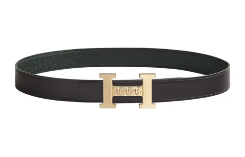 HERMES Togo Cow Leather Belts Women's Graphite/Dark Green Width 3.2cm