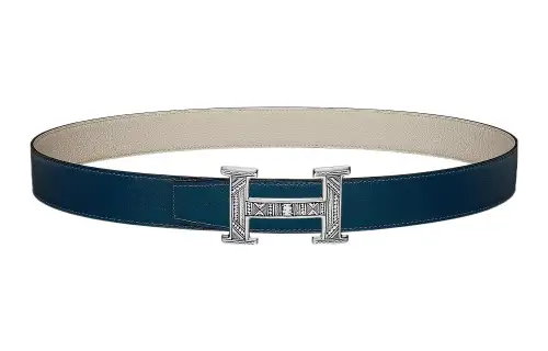 HERMES Touareg Cow Leather Belts Women's Blue Width 3.2cm