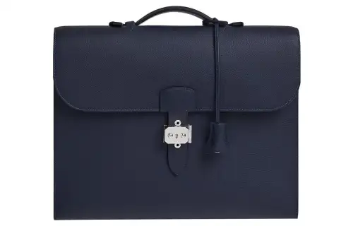HERMES Sac A Depeches Silver Tone Buckle Evercolor Leather Briefcase Regular Men's 2Z Bleu Nuit Midnight Blue