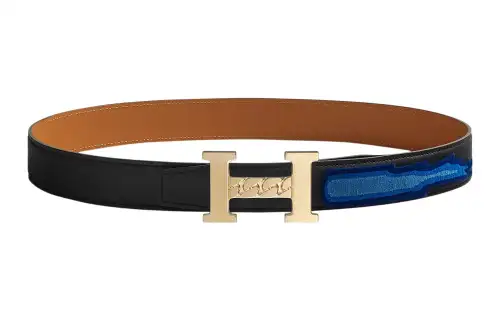 HERMES Cow Leather Belts Men's Black/Multicolor Width 3.2cm