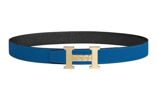 HERMES Togo Cow Leather Belts Women's Blue Width 3.2cm