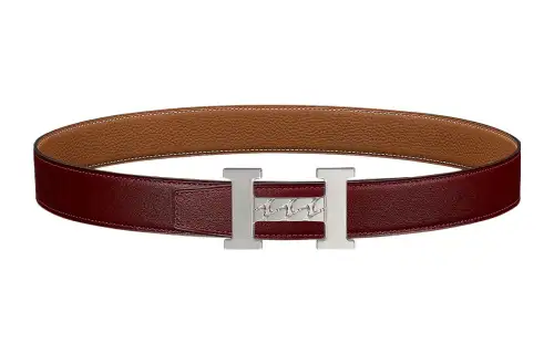 HERMES Togo Cow Leather Belts Men's Hermes Red Gold Width 3.2cm