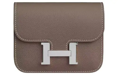 HERMES Constance Slim Silver Tone Buckle Evercolor Calfskin Wallet, Card Holder, Fanny Pack 18 Women's