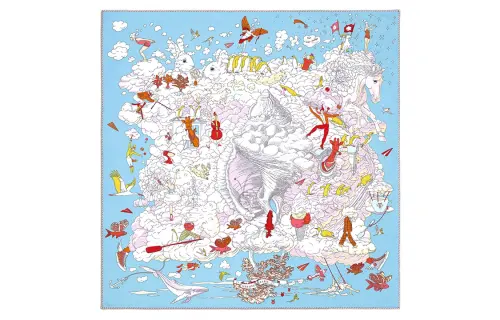 HERMES Silk Scarf Women's Blue/White