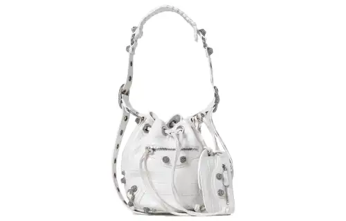 Balenciaga Le Cagole Super Soft Crocodile Embossed Calfskin Bucket Bag, Portable Crossbody Bag, Shoulder Bag Mini