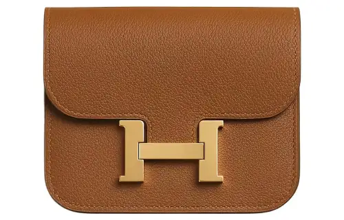 HERMES Constance Slim Gold tone Lock Evercolor Calfskin Card Holder, Coin Purse, Fanny Pack Women's