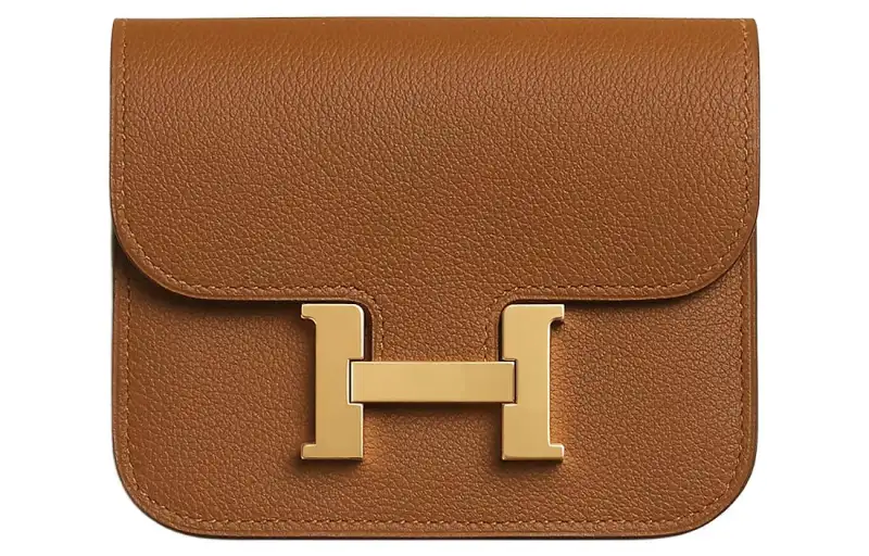 HERMES Constance Slim Gold tone Lock Evercolor Calfskin Card Holder, Coin Purse, Fanny Pack Women's