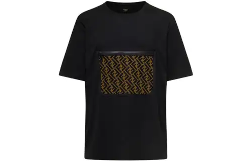 FENDI T Shirts Men's Black Crew Neck Moderate Straight Fit