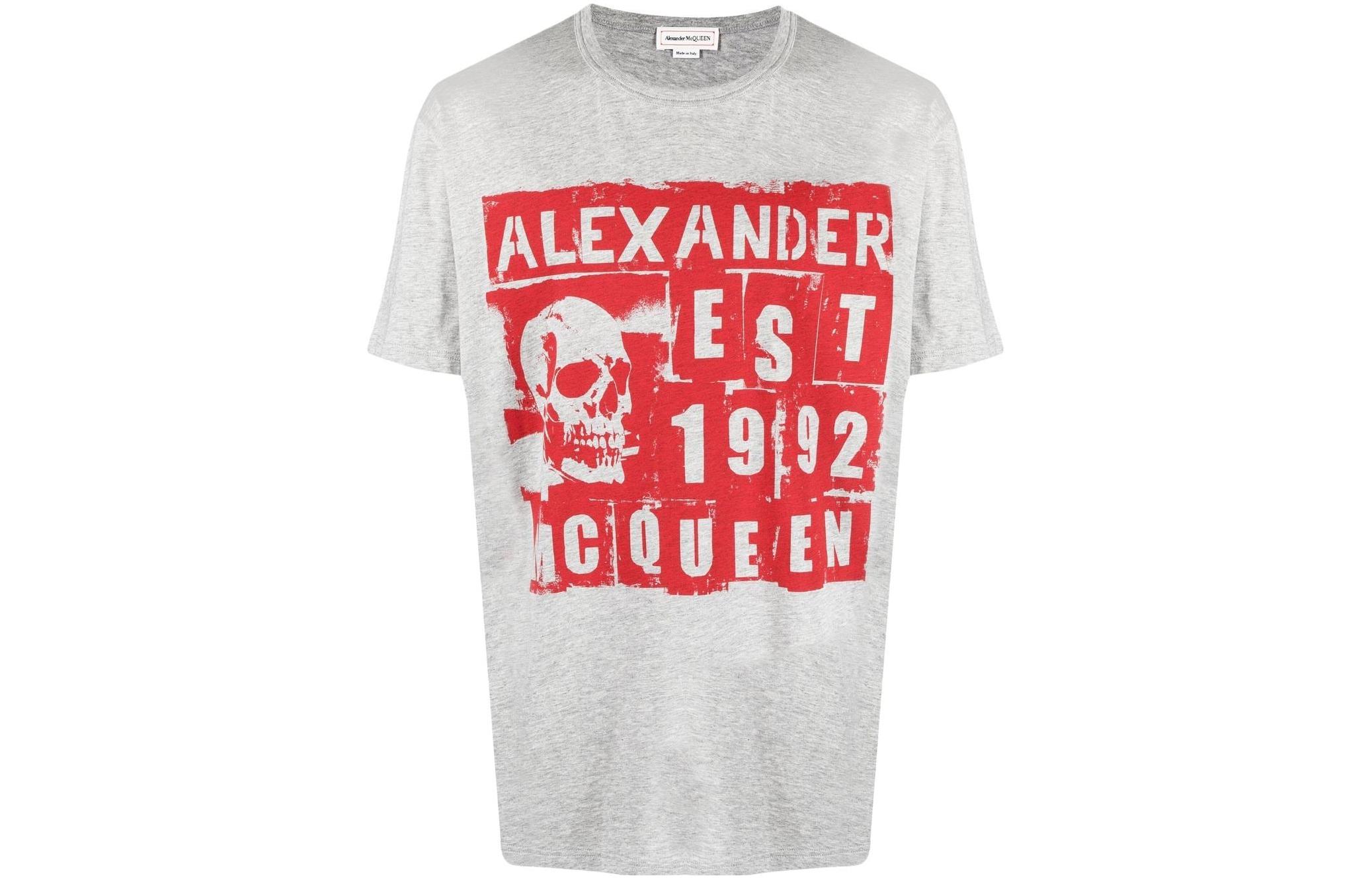 Мужская футболка Alexander McQueen Logo (серая)