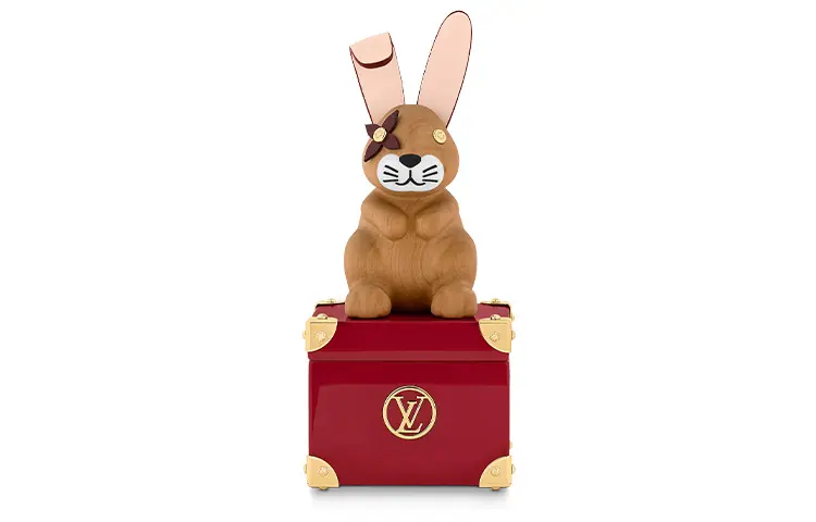 LOUIS VUITTON Leather Storage Box Hard Case Unisex Red/Brown