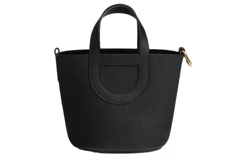 HERMES In The Loop Taurillon Clemence Bullhide With Swift Leather Bucket Bag Handbag Women's Navy Blue
