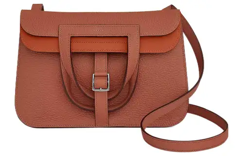 HERMES Halzan Clemence Bullock Leather Handbag, Shoulder Bag, Crossbody Bag Women's Copper Red & Blush