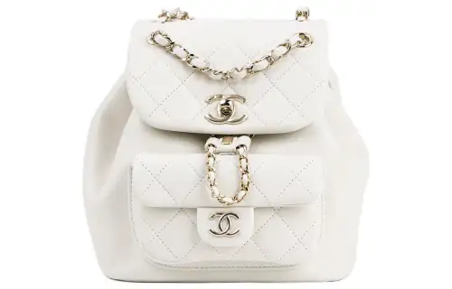 CHANEL Duma Cow Leather Material Gold Chain Backpack Women's White
