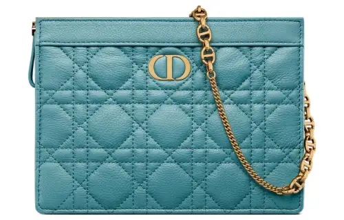 DIOR Caro Cow Leather Portable One Shoulder Crossbody Clutch Women's Sky Blue
