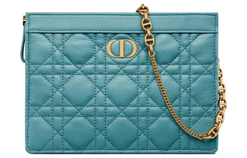 DIOR Caro Cow Leather Portable One Shoulder Crossbody Clutch Women's Sky Blue