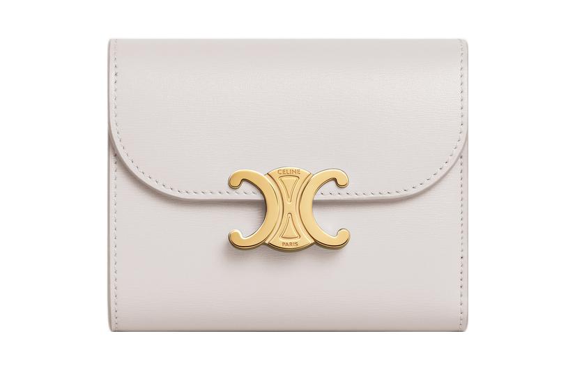 CELINE Triomphe Shiny Cow Leather Wallet Small Women's Chalk White