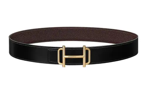 HERMES Togo Metal Calfskin Leather Belts Men's Width 3.8cm