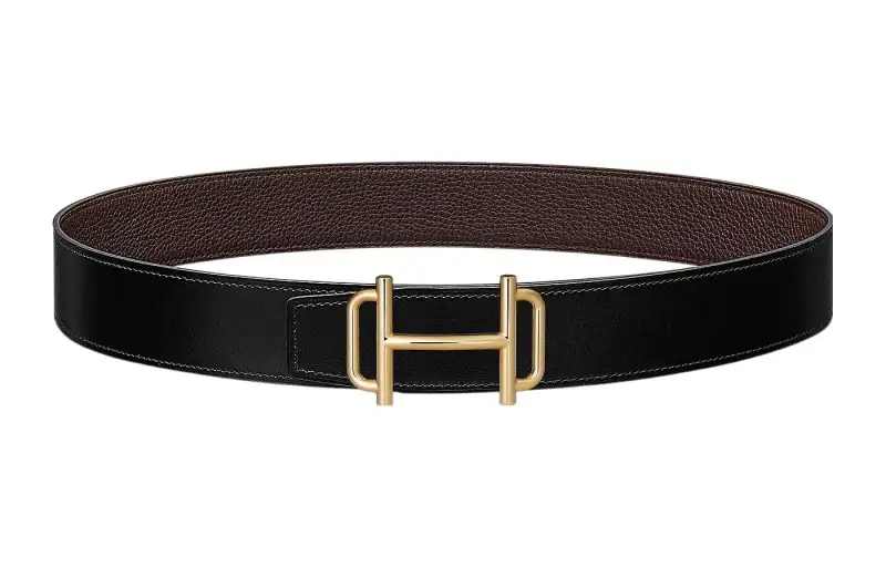 HERMES Togo Metal Calfskin Leather Belts Men's Width 3.8cm