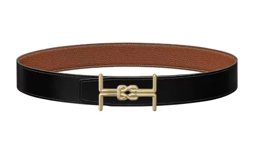 HERMES H Marin Togo Calfskin Double Sided Leather Belt Leather Belts Men's Black/Brown Width 3.8cm