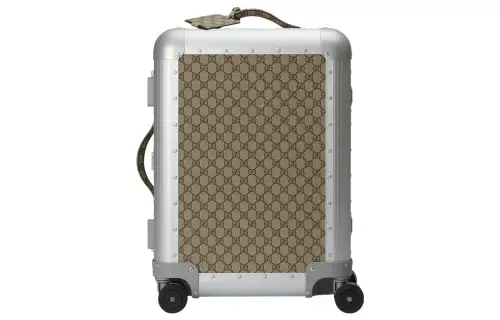 GUCCI Canvas With Aluminous Trim Travel Bag, Suitcase, Luggage 22 Inch Men's Beige/Ebony