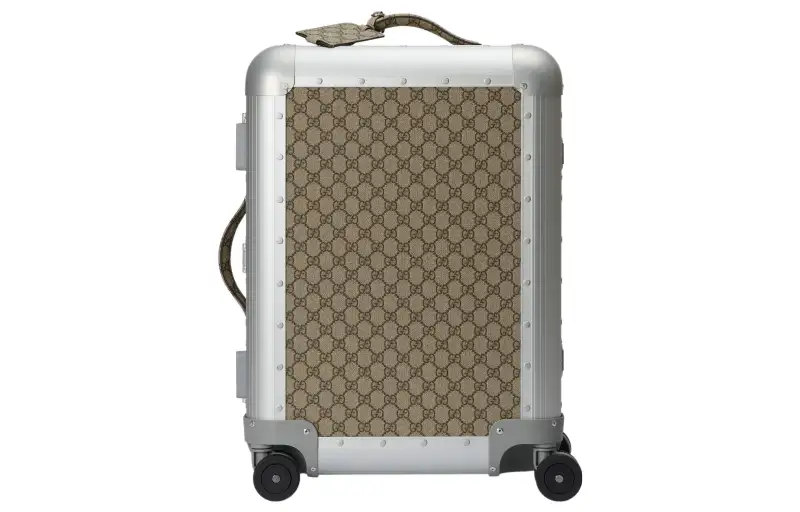 GUCCI Canvas With Aluminous Trim Travel Bag, Suitcase, Luggage 22 Inch Men's Beige/Ebony